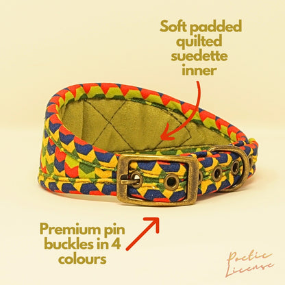 Vegan Dog Collar in Green Chevron Designer Chenille, Custom Dog Collar