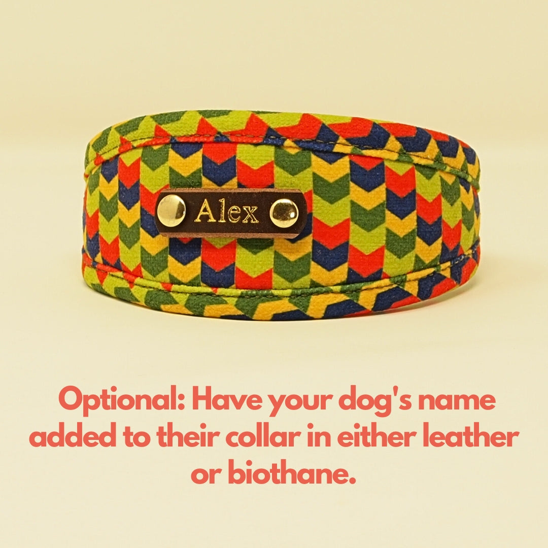 Vegan Dog Collar in Green Chevron Designer Chenille, Custom Dog Collar