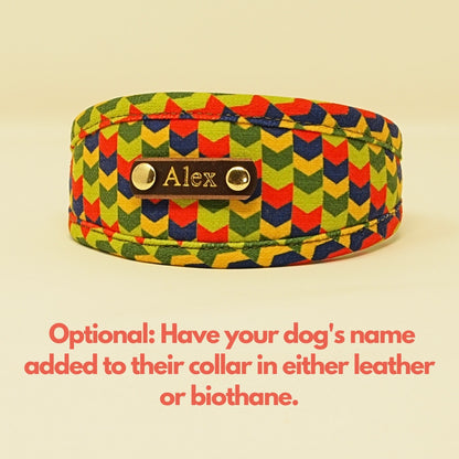 Vegan Dog Collar in Green Chevron Designer Chenille, Custom Dog Collar