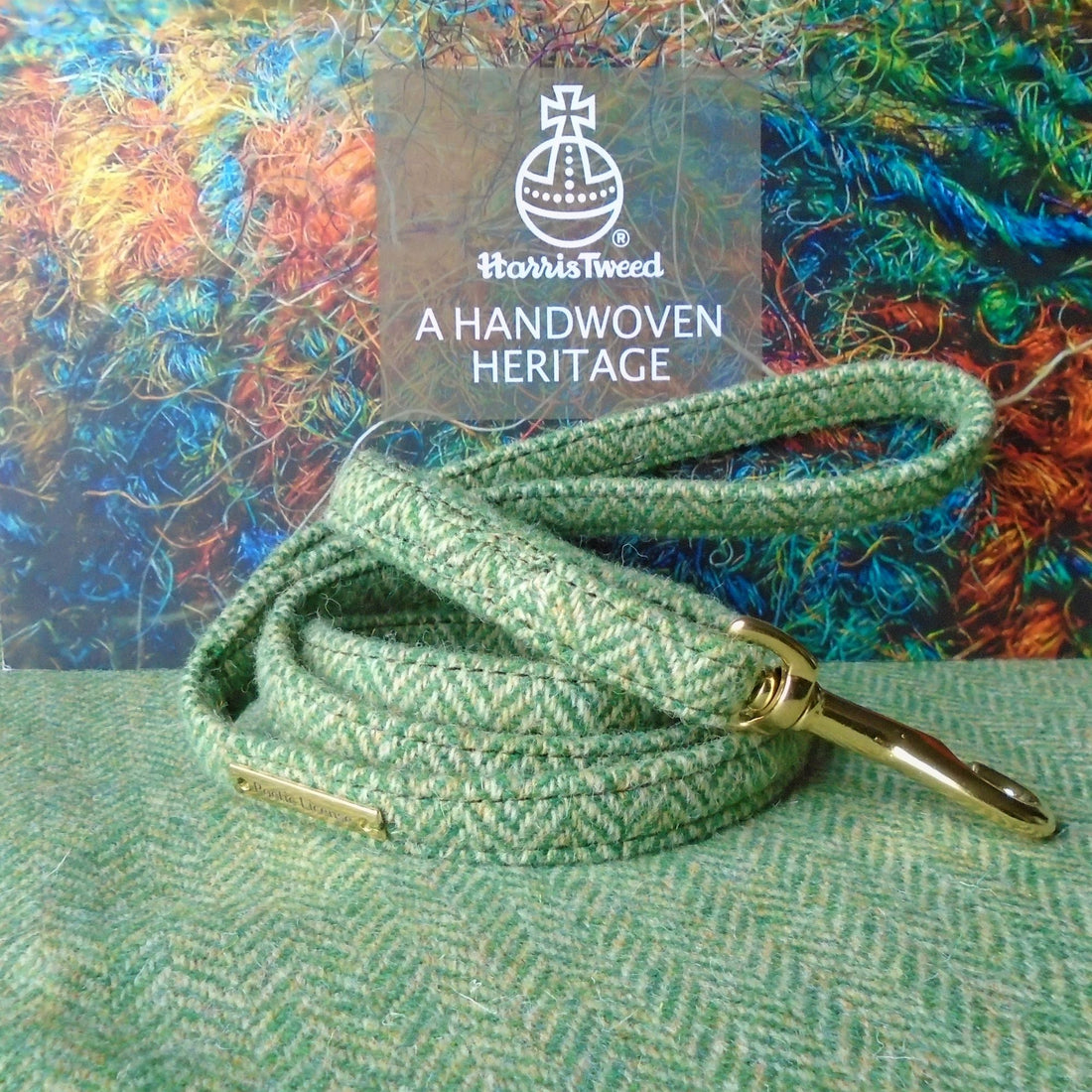 green herringbone harris tweed dog lead