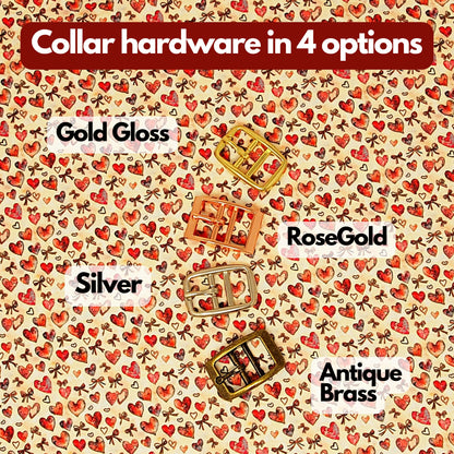 Hearts Dog Collar, in Hound Width or Slim Fit, with optional personalisation.