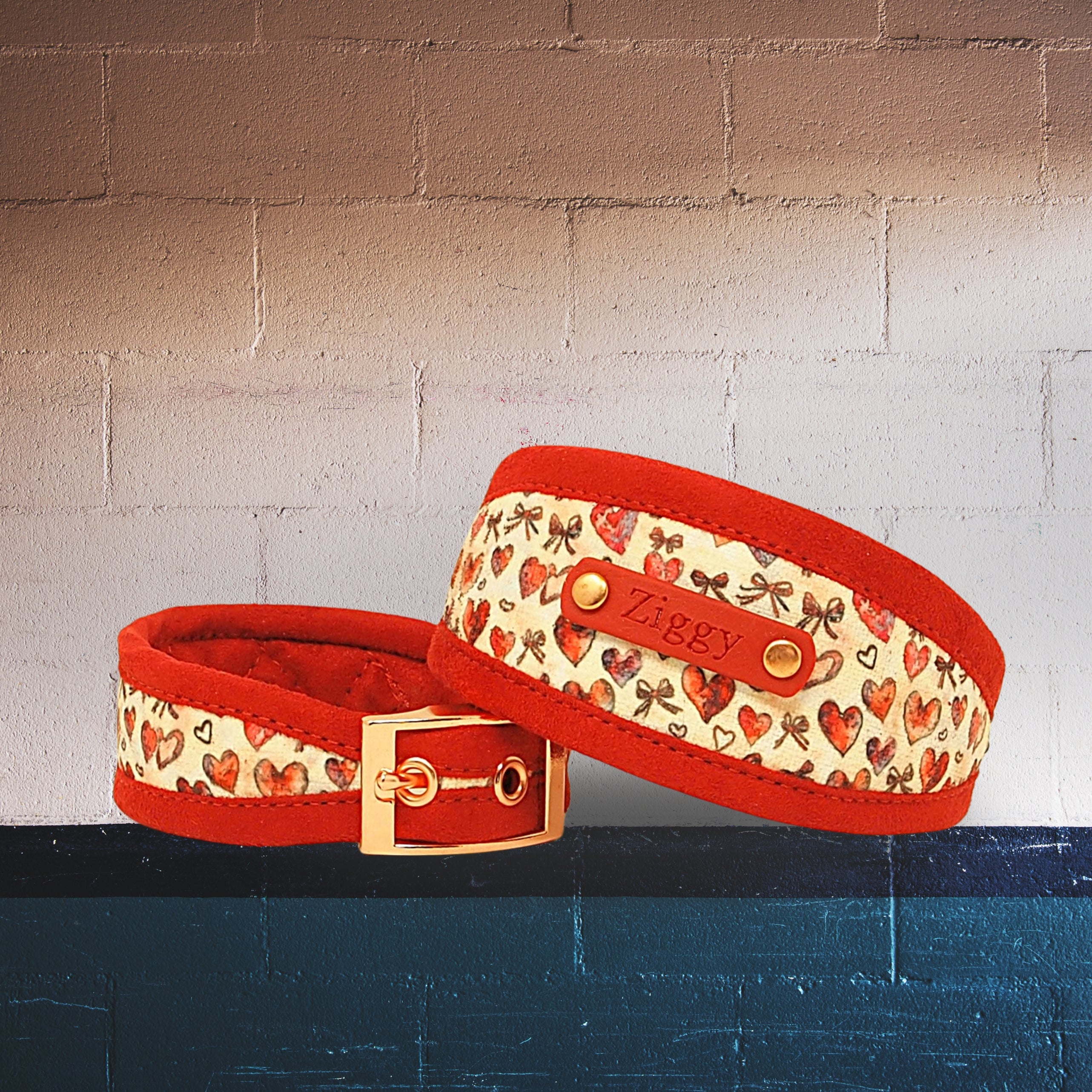 hearts dog collar for whippet, greyhound, italian greyhound, lurcher, wolfhound or slim fit for regular dogs 