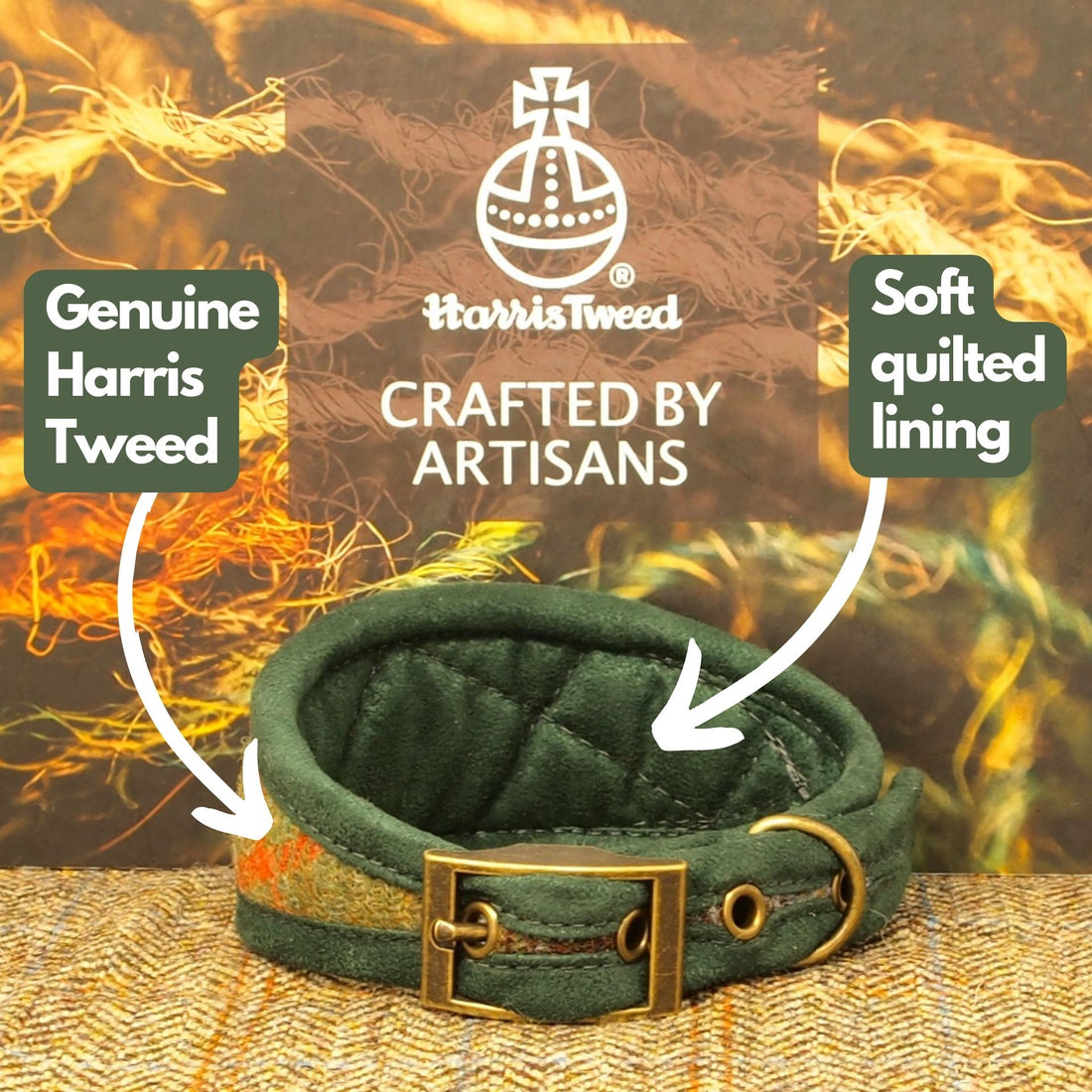Harris Tweed Macleod Tartan Greyhound Collar or Slim fit luxury dog collar