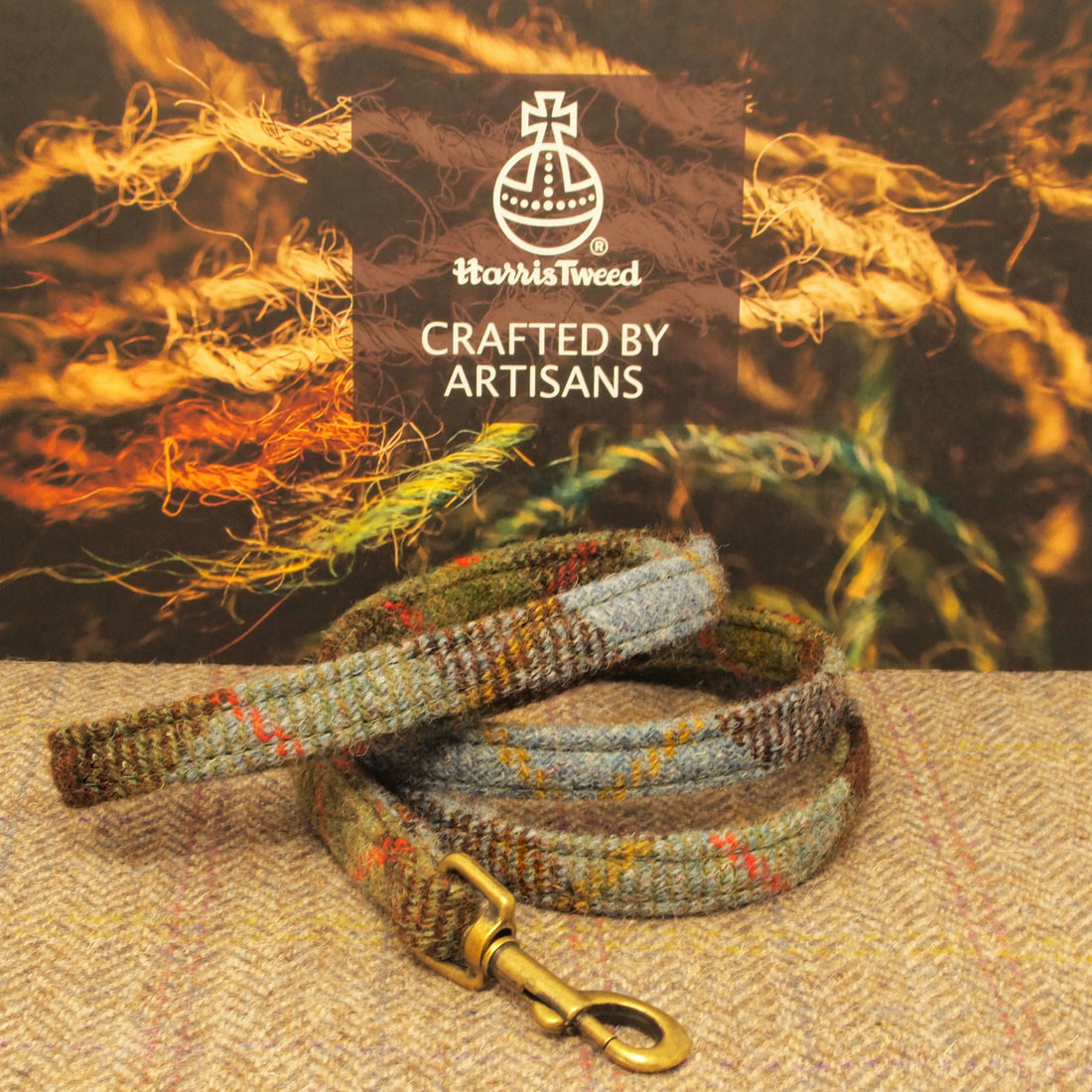 macleod scottish tartan green blue red dog lead harris tweed