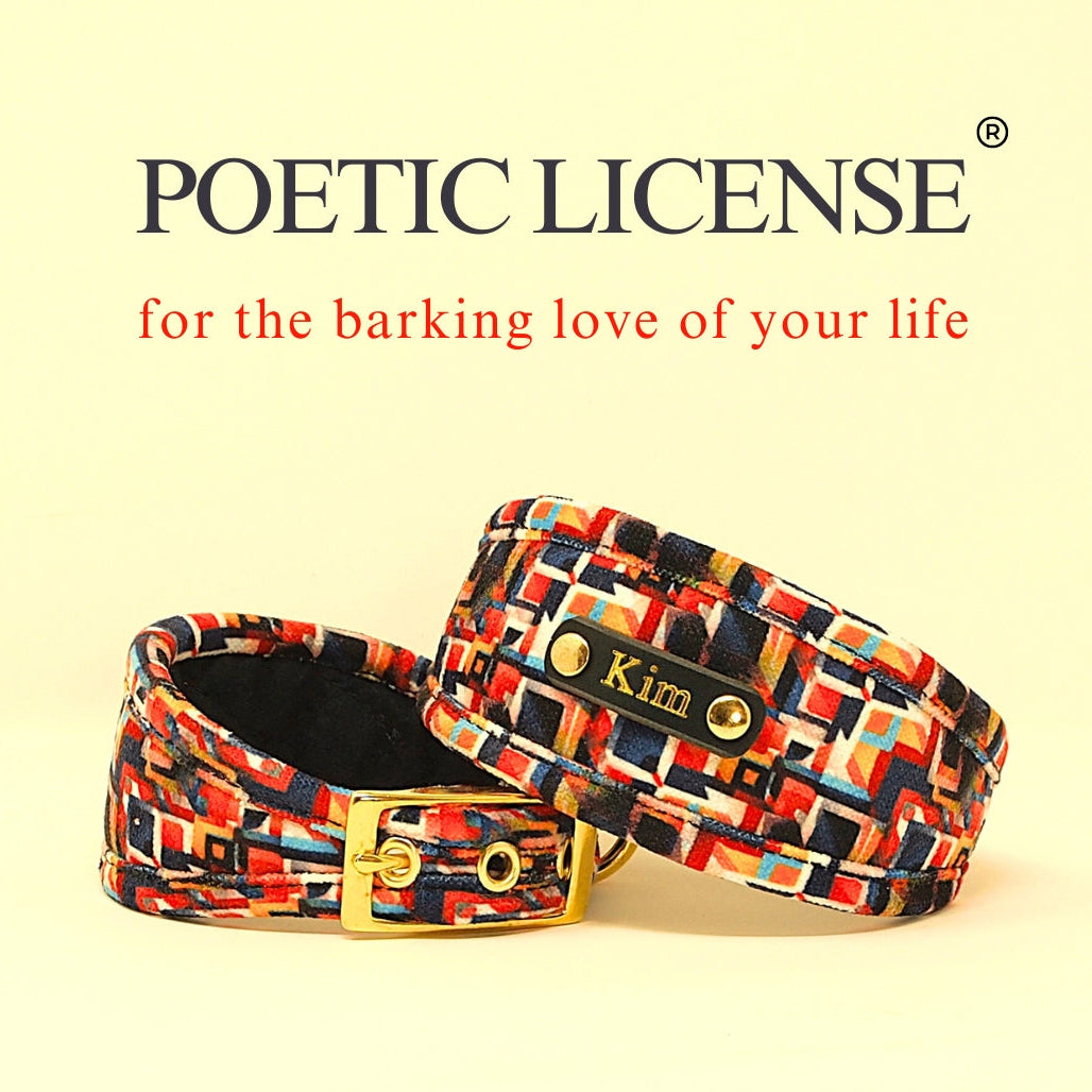 navy blue red custom personalised whippet collar greyhound sighthound italian greyhound, personalised with dogs name on