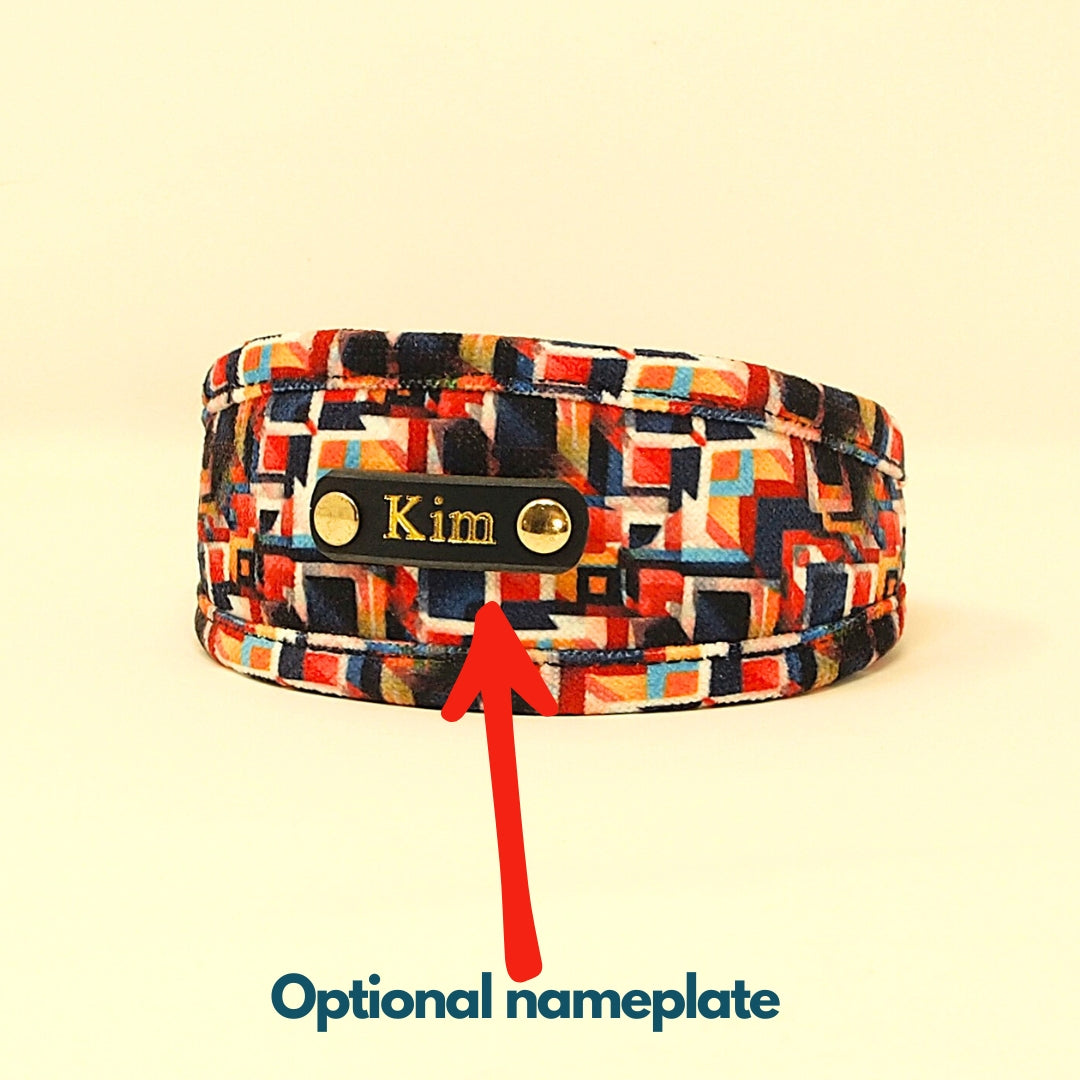 navy blue red custom personalised whippet collar greyhound sighthound italian greyhound, personalised with dogs name on