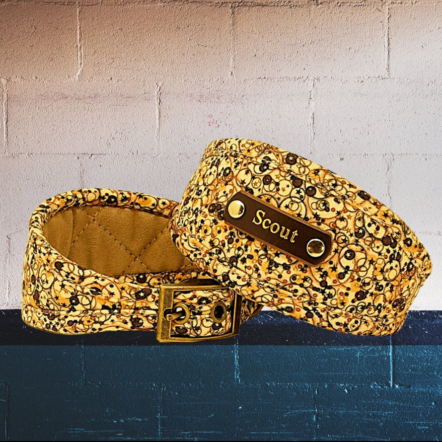 nude brown soft padded custom personalised whippet greyhound sighthound lurcher collar with dogs name on