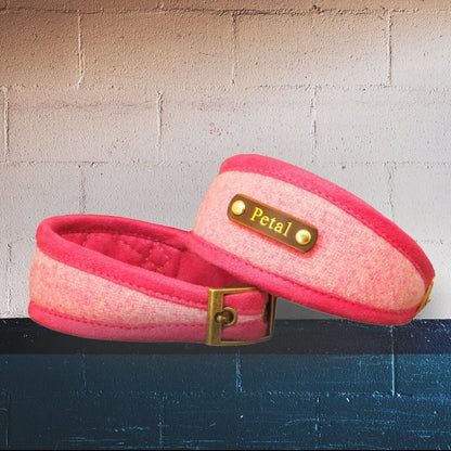 pink harris tweed personalized dog collar