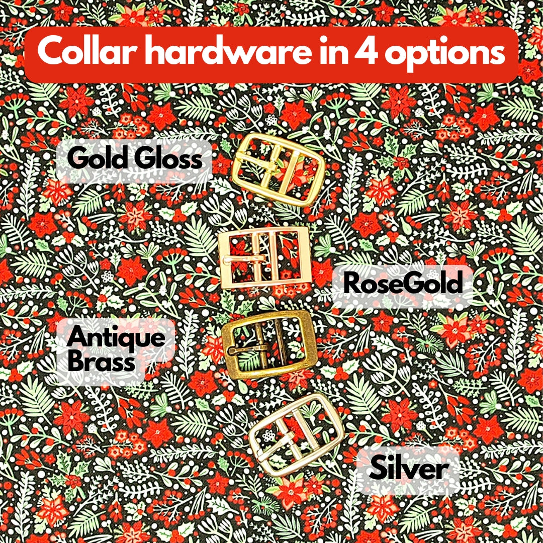 Personalised Holly &amp; Poinsettia Dog collar, soft &amp; padded collar. Puppy collars to X-Large