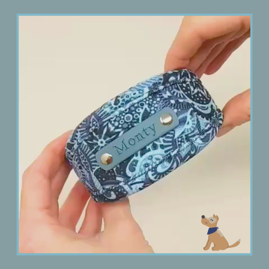 blue grey boy dog personalised hound or dog collar made from vegan chenille and biothane nameplate