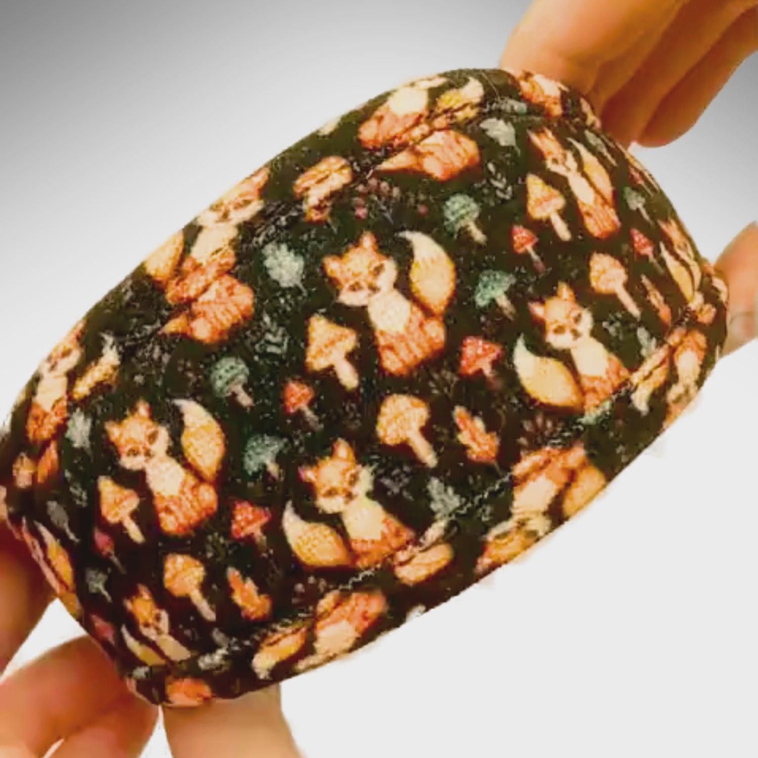 sighthound collar with foxes and mushrooms, black with orange turquoise and gold