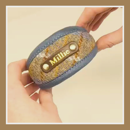 Harris Tweed Mustard &amp; Blue Tartan Greyhound Collar or Slim fit luxury dog collar.