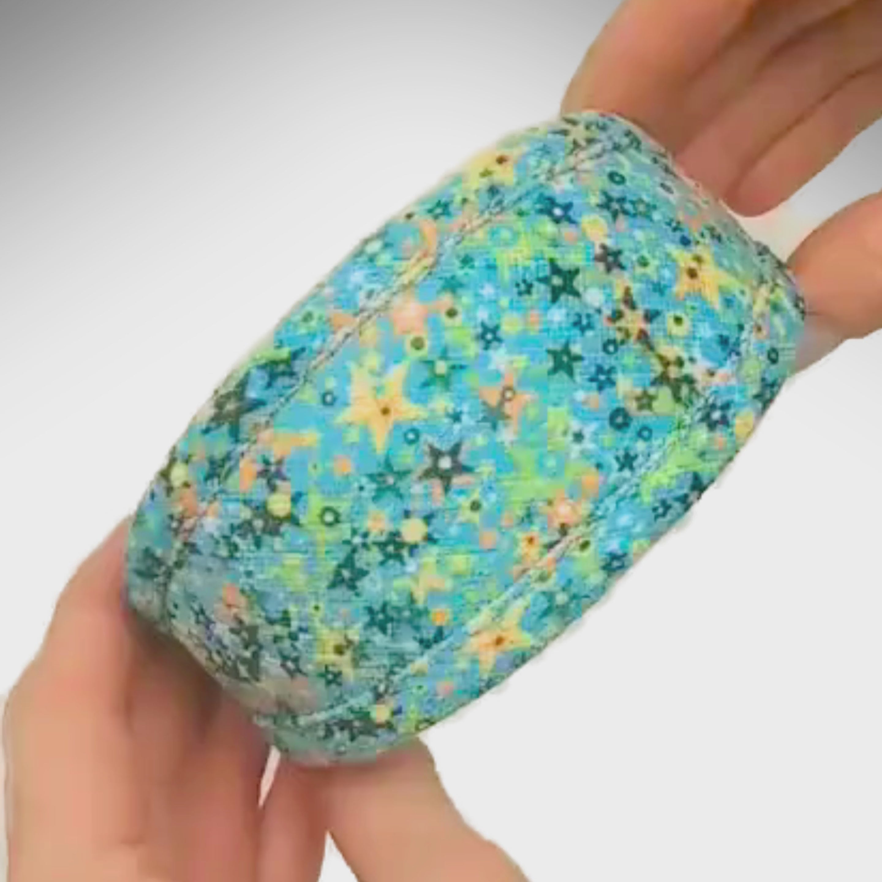 Vegan Dog Collar in Blue/Green Stars with optional name personalisation. Wider width for sighthounds or slim fit.