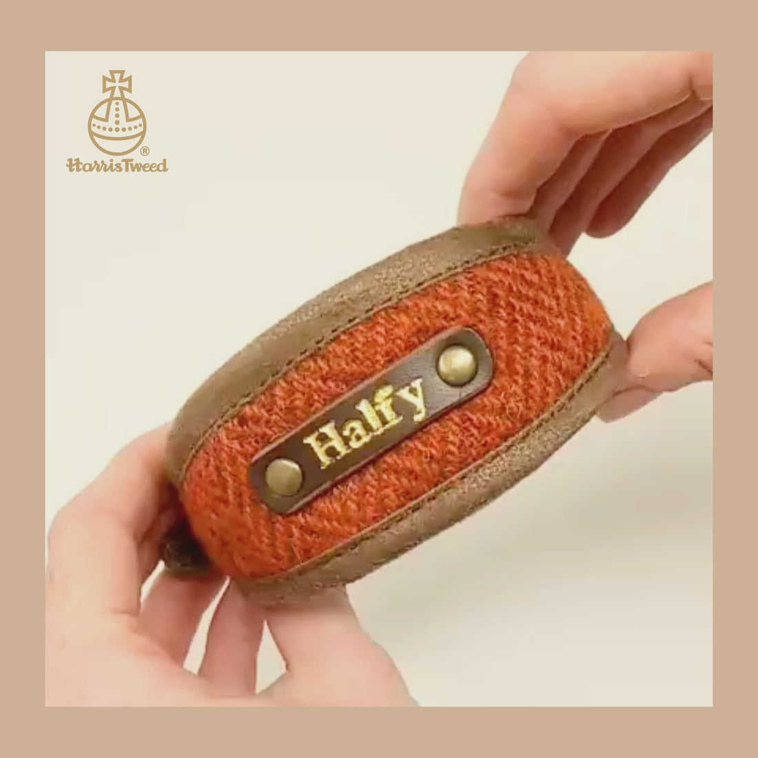 Burnt Orange Harris Tweed Dog Collar, Greyhound, Whippet. Can be personalised with name on the collar