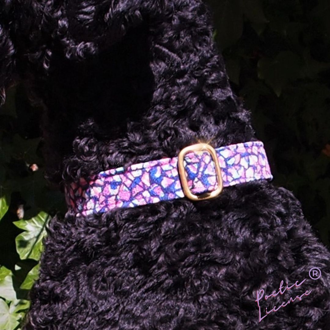 Luxe Chenille Standard Dog Collar in Purple Neon Mosaic