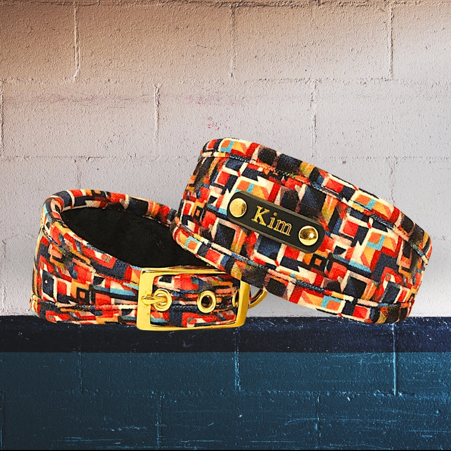 navy blue red custom personalised whippet collar greyhound sighthound italian greyhound, personalised with dogs name on