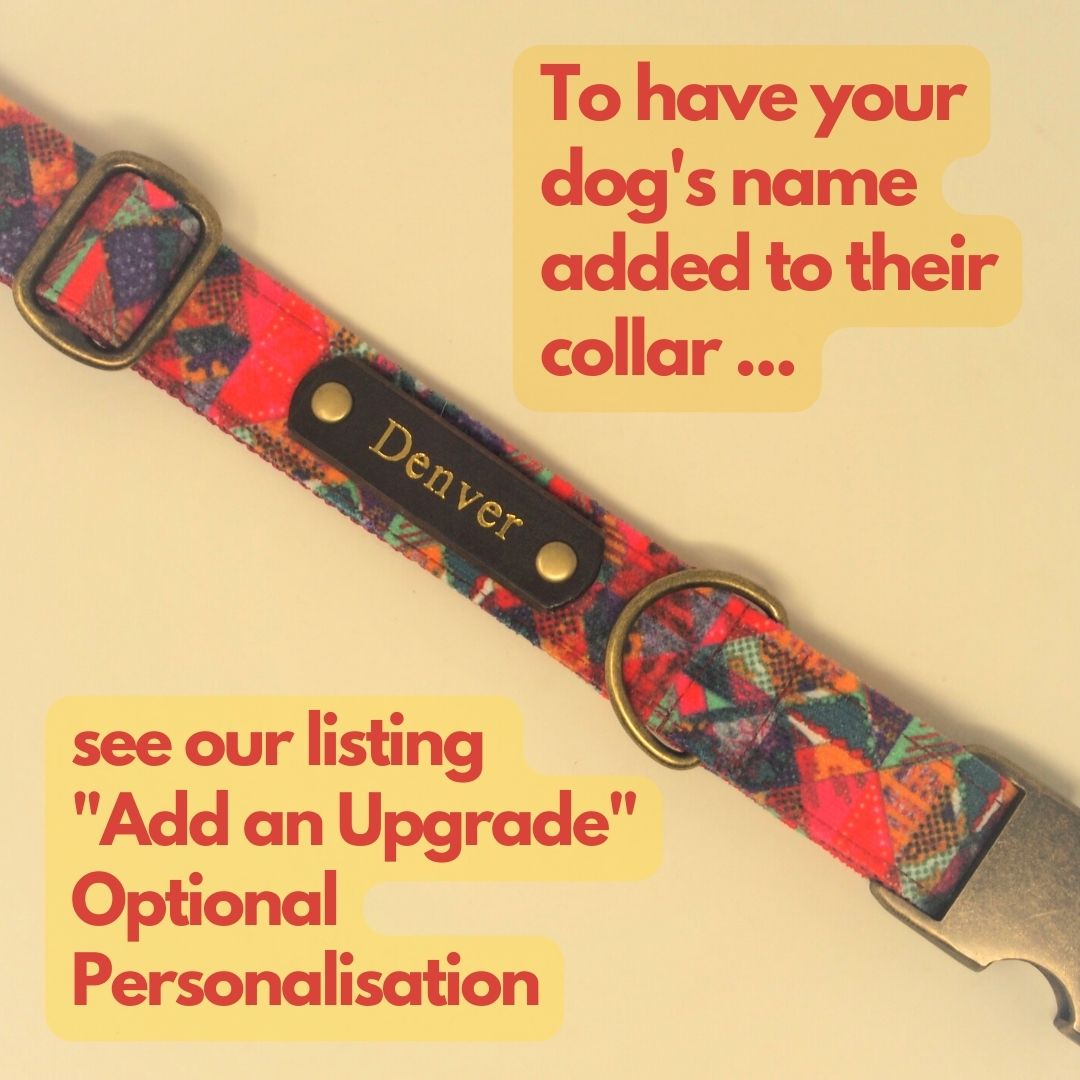 Luxe Chenille Standard Dog Collar in Red Tribal Geometric