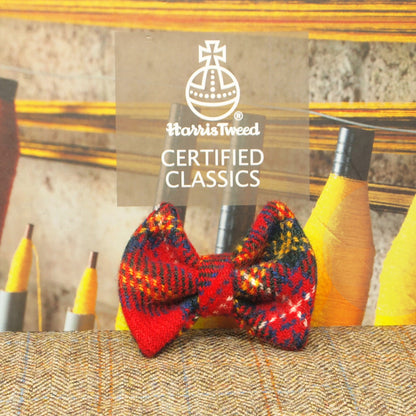 red blue yellow tartan dog bow tie harris tweed 