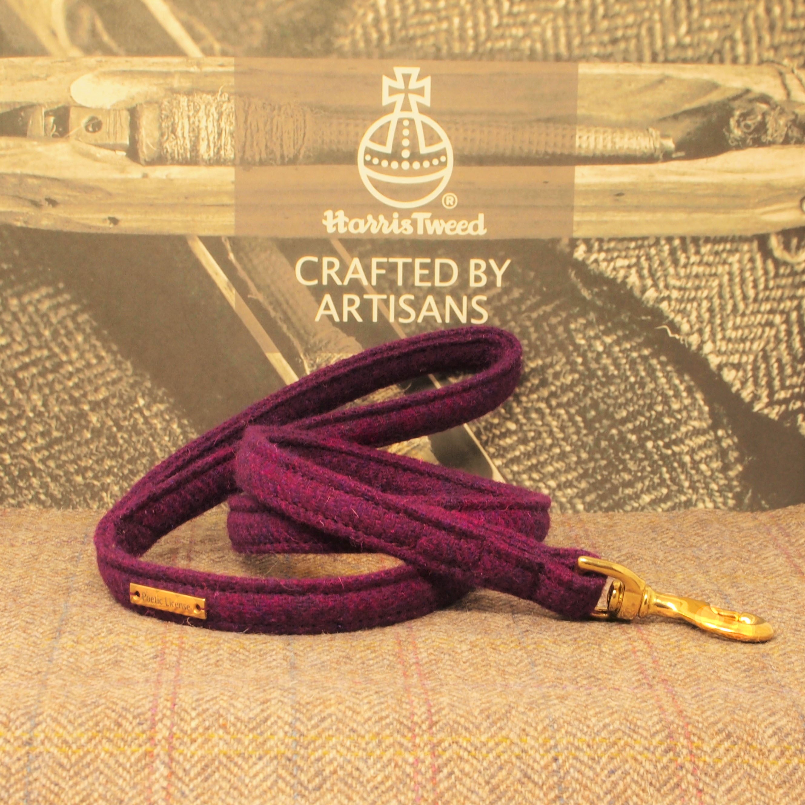 dark purple plum harris tweed dog lead