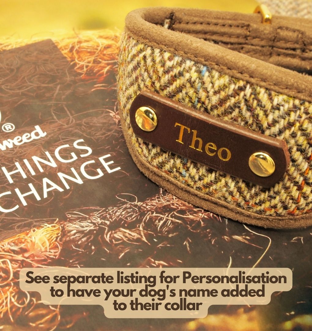 Tan Brown Herringbone Dog Collar, can be personalised with dog&